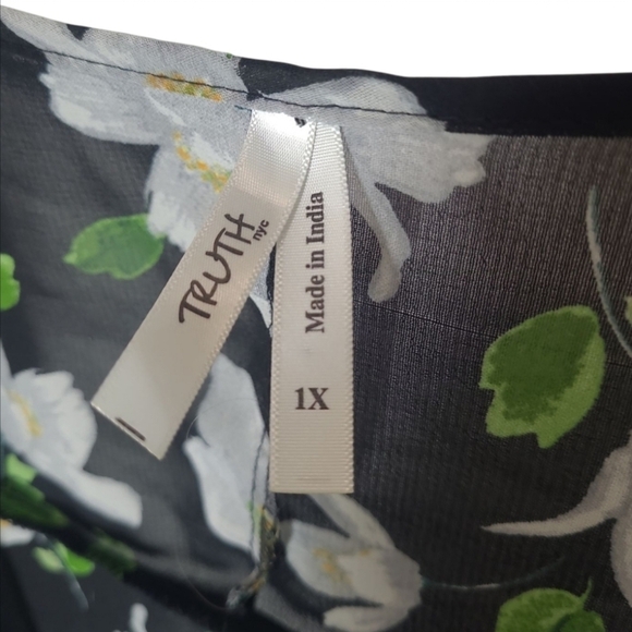 Truth NYC Sheer Floral Kimono Cover-Up Black 1X Plus Size Boho Layering - Picture 3 of 7